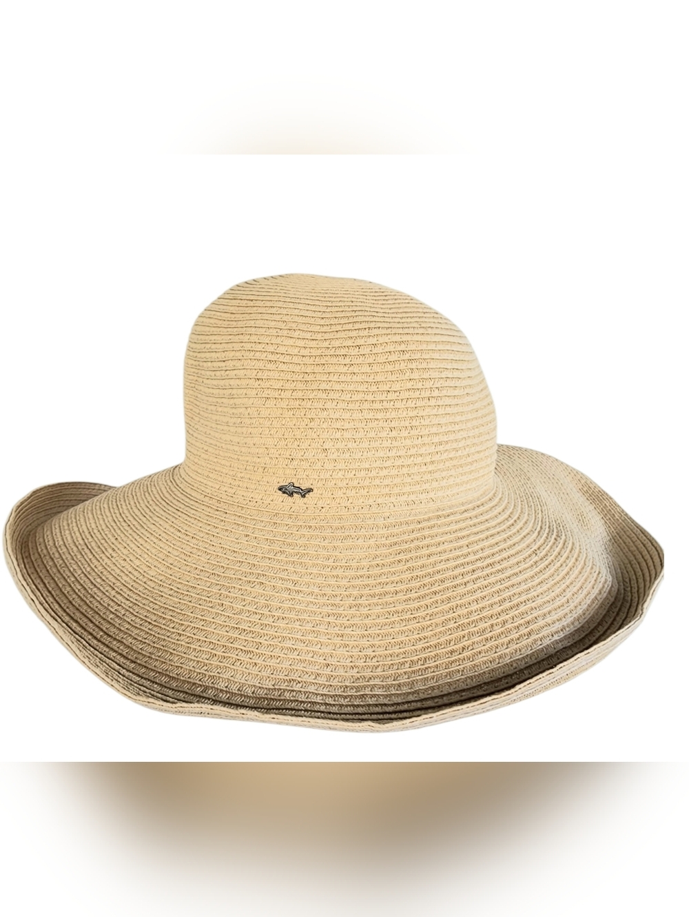 Greg Norman Collection Wide-Brim Straw Sun Hat in Beige with Metal Logo